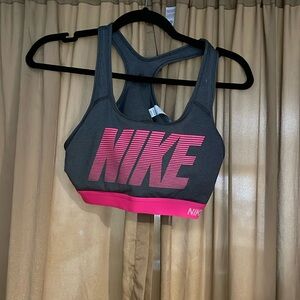 NIKE PRO L Sports Bra Gray/Pink Dri-Fit Nike Logo Intimates Sleepwear Padded